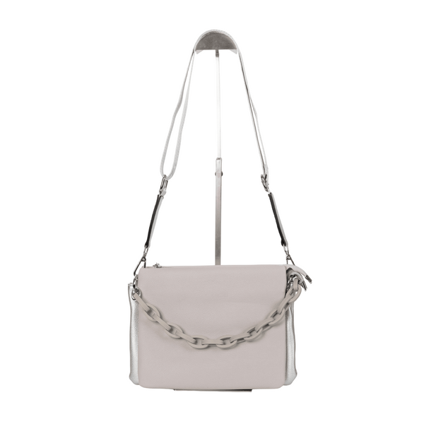 Miss Caprice - The Luna two-tone Cross body bag offers a stylish and functional accessory. This bag features a two tone color scheme with a chain accent and zipper closure. The cross body design allows you to carry your items while keeping your hands free and providing maximum security. Experience convenient and stylish storage with the Luna Cross Body Bag.