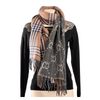 tan and grey winter scarf with tassels. foulard marron et gris. 