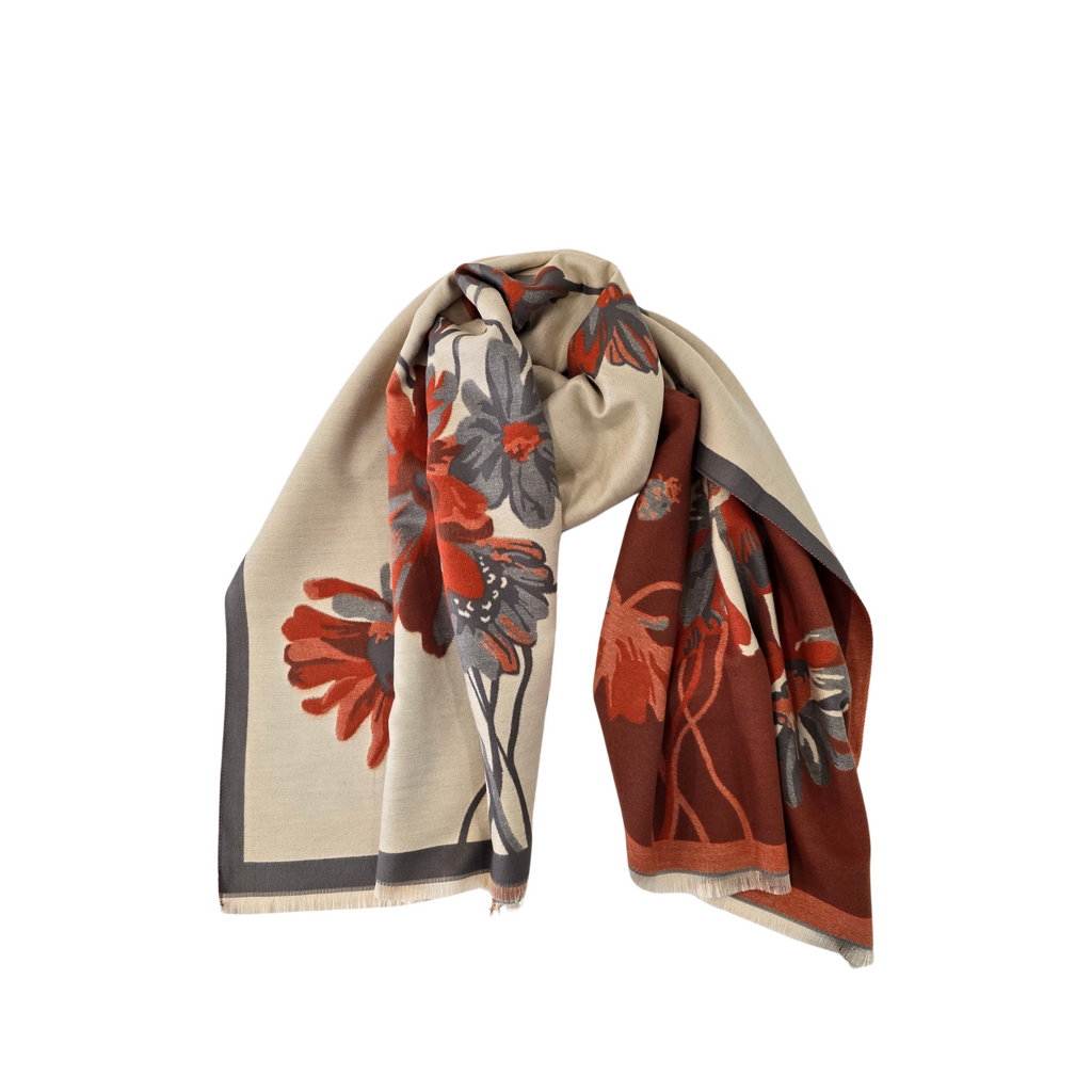 Ingrid - foulard - brun fleurs sauvage||Ingrid - foulard fleurs sauvages marron