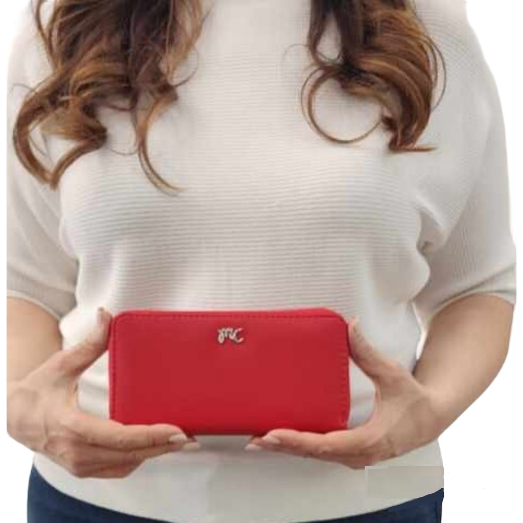 Mia - Grand portefeuille fermoir rouge||Mia - Large zip around wallet red