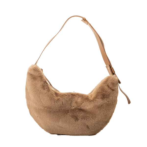 Sofia - Sac à épaule en fausse fourrure taupe||Sofia - Taupe faux-fur hobo bag
