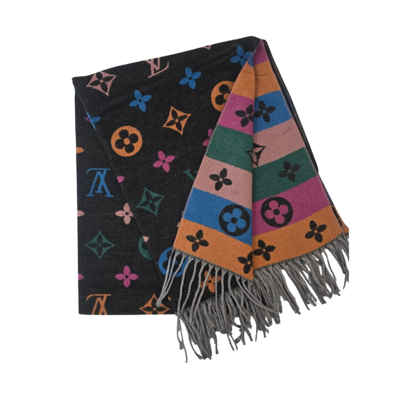 Esther - Foulard noir motifs coloré||Esther - Black with colorful print scarf