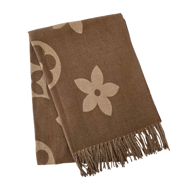Celeste - Foulard brun avec motif de fleurs||Celeste - Brown with flower pattern scarf