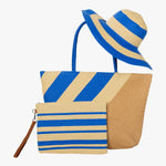 Marilyn- sac de plage rayé avec chapeau soleil (ensemble 3 pièces)||Marilyn striped tote bag with sun hat (3 piece set)